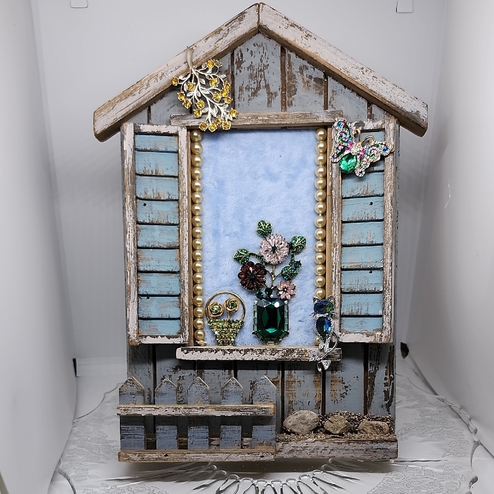 Rustic Blue and Brown Jewerly Art Piece